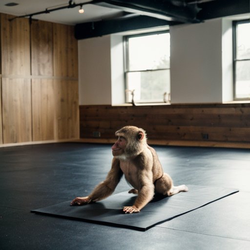 Уютное фитнес-пространство с натуральными цветами, ковриками в позах животных и растениями.