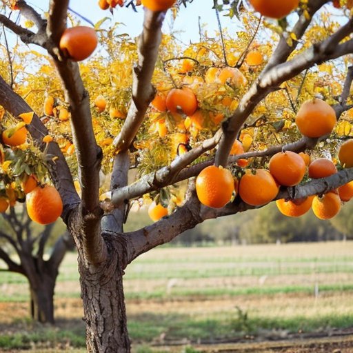 Оранжевый сад с спелыми апельсинами под ясным небом и корзина с только что собранными фруктами.