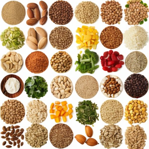 Картинка с яркой тарелкой, наполненной белковыми продуктами: мясо, рыба, яйца, молочные изделия и растительные источники белка.