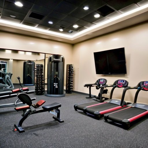 Современный спортзал с оборудованием для Sculpting, включая гантели и резинки, в светлом пространстве с мотивационными цитатами.