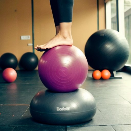 BOSU-тренажёр в современном спортзале с яркими ковриками и оборудованием.