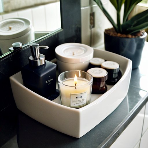 Набор для бритья ног на минималистичном столешнице ванной: бритва, крем, полотенце и элементы декора.