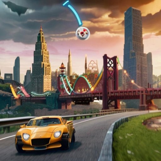 Яркий стилизованный городской пейзаж с известными достопримечательностями, динамичными транспортными средствами и изменяющейся погодой.