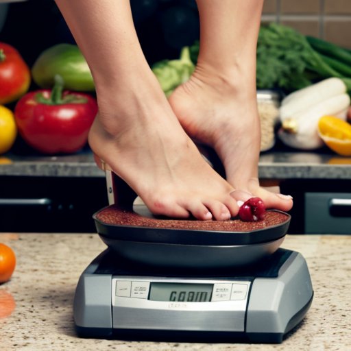 Сбалансированные весы: здоровая еда с одной стороны и спортивные атрибуты с другой в уютной кухне.