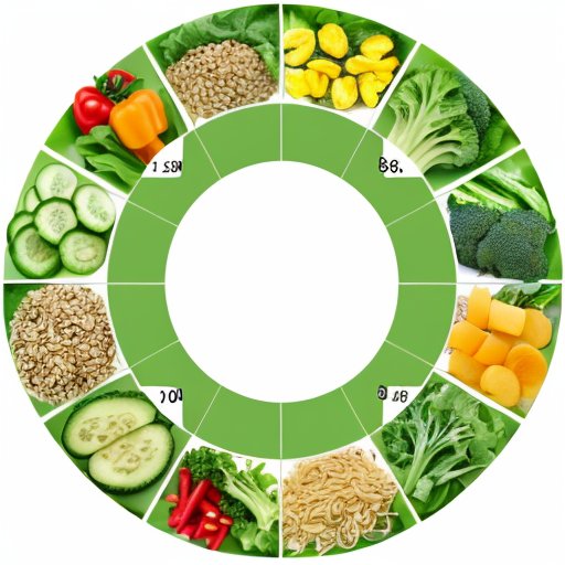 Сбалансированная тарелка с низкокалорийной пищей и инструменты для подсчета калорий.