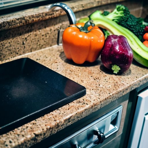 Организованная кухня с полезной едой и инструментами для подсчёта калорий.