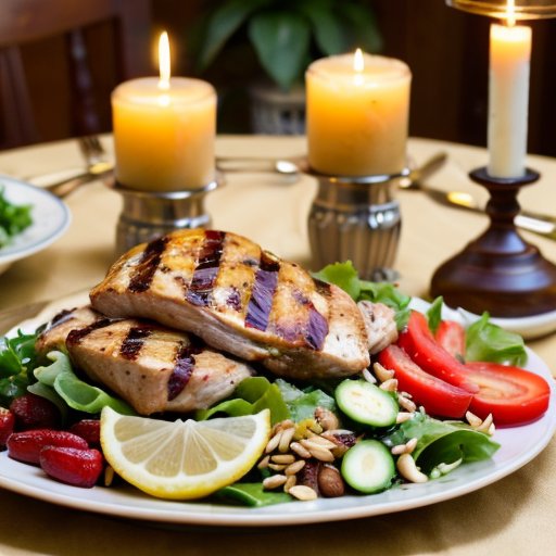 Уютный вечерний стол с полезной пищей и мягким освещением.