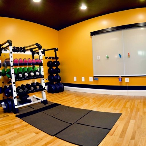 Организованный домашний спортзал с оборудованием для полного тела.