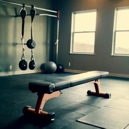 Удобная скамья для тренировок в светлом зале с оборудованием для упражнений.