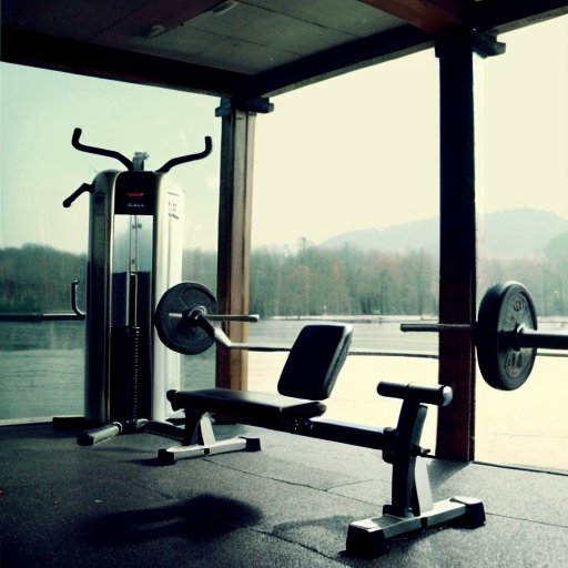 Организованный спортивный зал для тренировки бицепсов с гантелями, скамьей и турником.