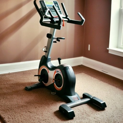 Современный степпер в уютном домашнем интерьере с фитнес-постерами и растением.