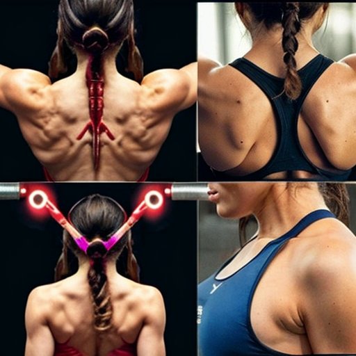 Организованное пространство тренажерного зала с оборудованием для тренировки спины и анатомическим постером мышц.