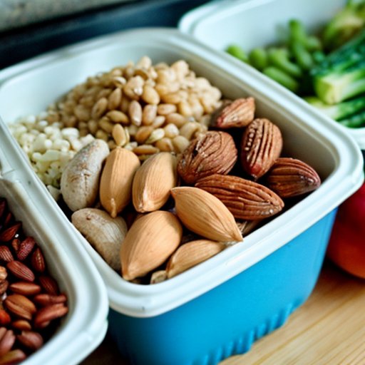 Станция для приготовления здорового питания с разнообразными источниками белка, овощами и цельными злаками.