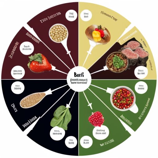 Здоровая тарелка с продуктами, богатыми железом, и график уровня ферритина для женского здоровья.