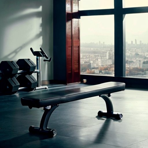 Современный тренажерный зал с весами для французского жима и инфографикой о задействованных мышцах.