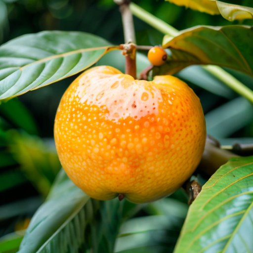 Срезанный гранadilla с яркой оранжевой мякотью и черными семенами на фоне тропического пейзажа.