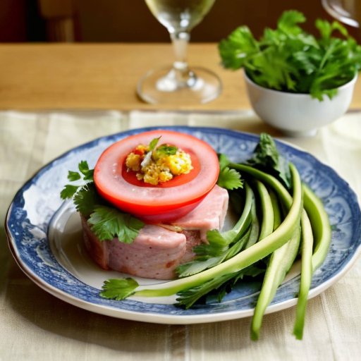 Тарелка холодца с зеленью и овощами в rustic-стиле, рядом горчица и сантиметр для контроля веса.