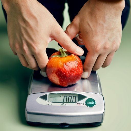 Сбалансированные весы с полезной едой и measuring tape, символизирующие идеальный вес.