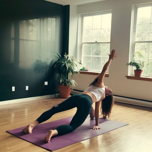 Светлая студия йоги с цветными ковриками, растениями и мотивационными цитатами.