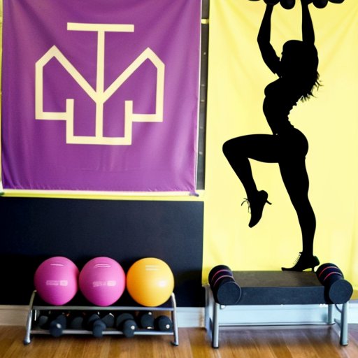 Стильный тренажерный зал с ярким оборудованием и мотивирующим постером.