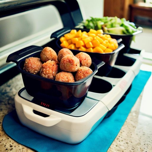 Сбалансированное питание с курицей, киноа, брокколи, сладким картофелем и фруктами, рядом планировщик с целями и фитнес-аксессуары.