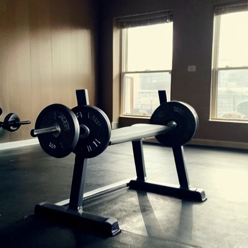 Организованный спортивный зал с тренажерами, расписанием тренировок и контейнером для здорового питания.