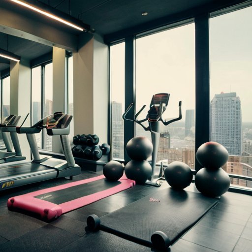 Современный спортзал с оборудованием, символизирующим фитнес и здоровое питание.