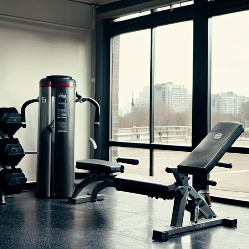 Организованное фитнес-пространство с оборудованием для наращивания мышц.