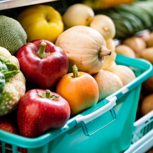 Корзина с продуктами на 500 рублей: основные продукты, фрукты, овощи, молочные изделия и белок.