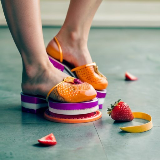 Сбалансированные весы с фруктами и овощами с одной стороны и гирями с другой, фон с силуэтом человека.