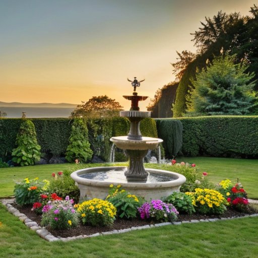 Здоровый ландшафт с цветущим садом, ясным небом и спокойной тропой, символизирующий биологический возраст.