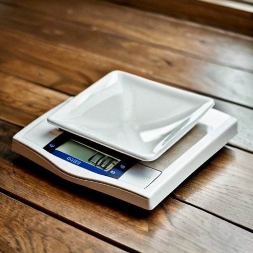 Минималистские весы на деревянном полу с measuring tape, блокнотом целей по снижению веса и сложенной одеждой, символизирующей изменения в размере.