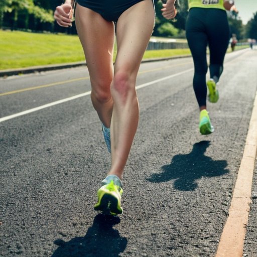 Маршрут марафона с извивающейся дорогой, яркими милями и станциями для гидратации, символами целей и подготовкой в парке.