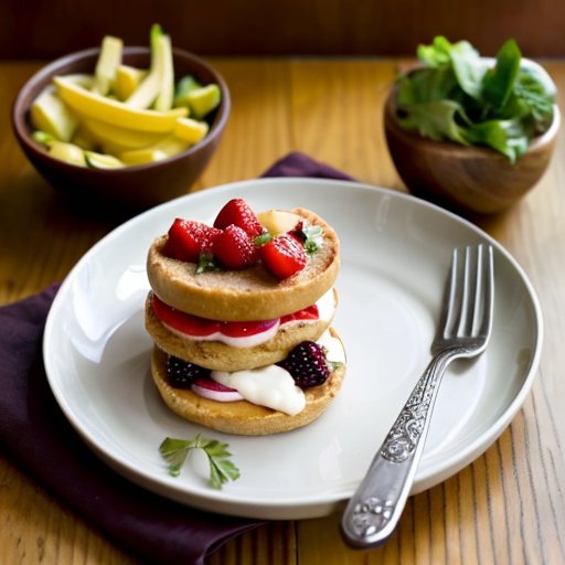 Здоровая тарелка с фруктами, овощами и белками, рядом блокнот с пищевым дневником и весы.