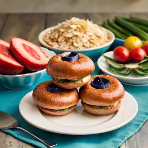 Сбалансированная тарелка с полезными продуктами и фитнес-аксессуарами.