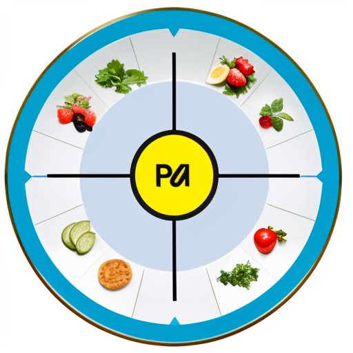 Сбалансированная тарелка с макронутриентами, весы и калькулятор в современном кухонном интерьере.
