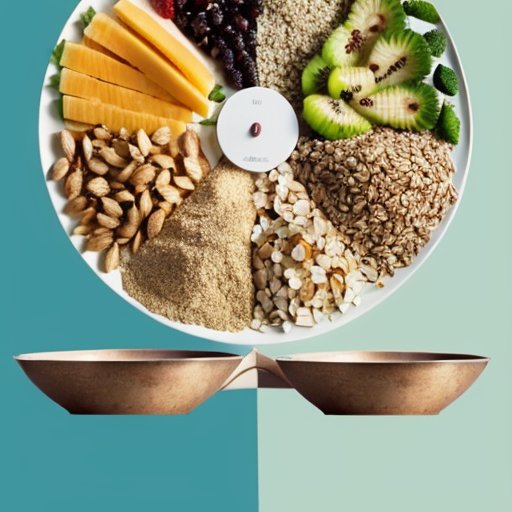 Весы с полезной едой и measuring tape для символизации баланса диеты и физической активности.