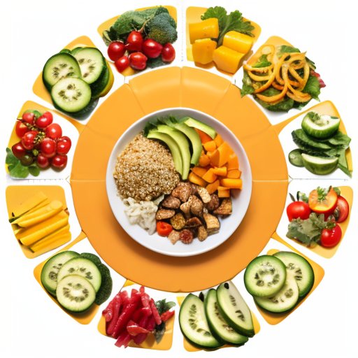 Сбалансированная тарелка с яркой едой и аксессуарами для подсчета калорий.