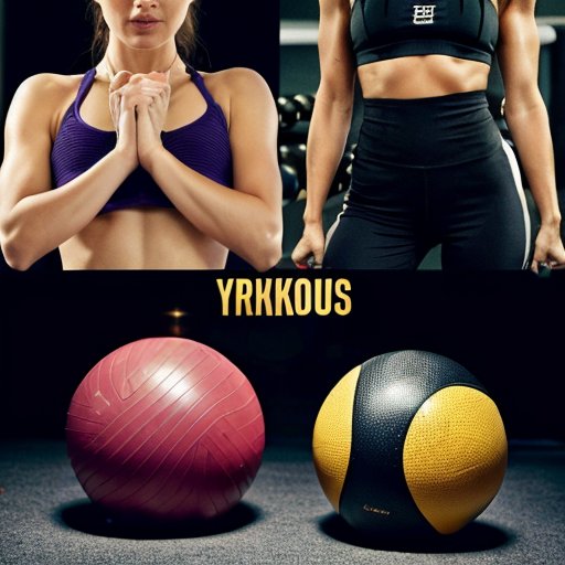 Фитнес-зал с оборудованием для тренировки косых мышц: маты, мячики и указатели движений.