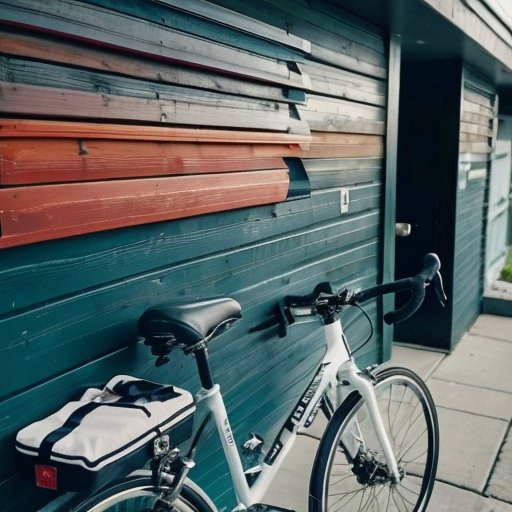 Организованный стенд с аксессуарами для велосипеда: шлем, фонари, звонок, компьютер, перчатки, инструменты, замок, аптечка и солнцезащитные очки на фоне