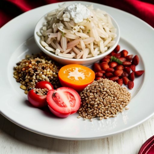 Сбалансированная тарелка с полезной пищей и сантиметровая лента, символизирующая дефицит калорий и осознанное питание.