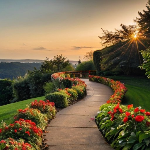Утренняя пробежка по живописной тропе среди зелени и цветов.