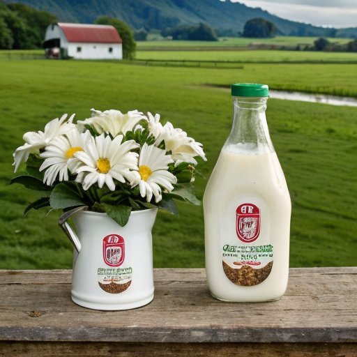 Современная упаковка кокосового молока и традиционная стеклянная бутылка коровьего молока на фоне природы.