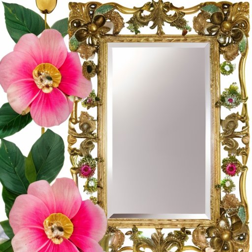 Винтажное зеркало, окруженное символами красоты из разных культур.