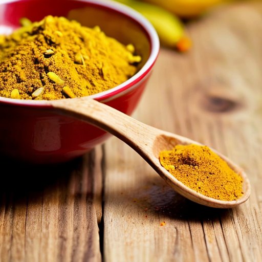 Куркума, салат и золотое молоко на деревянном столе.