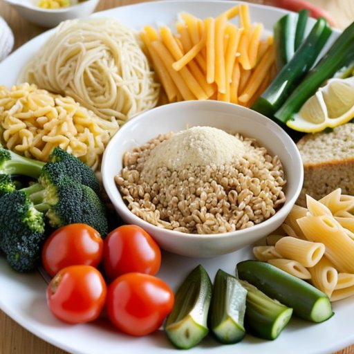 Плато с разнообразной пастой и свежими овощами в яркой кухне.