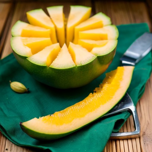 Сочный манго, нарезанный с золотистой мякотью, окружённый measuring tape и весами, символизирующими здоровое питание.