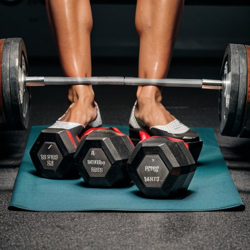 Гантели на спортполовом коврике с диаграммой мышц для упражнения