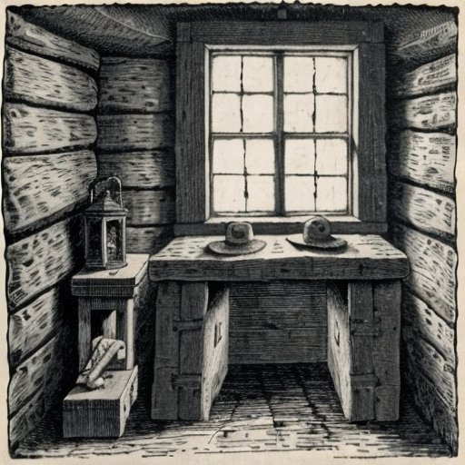 Древняя тюрьма с каменными стенами, решетчатым окном и затухающим светом факелов.