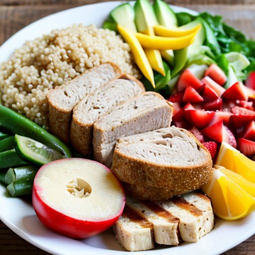 Яркий и сбалансированный обед на деревянном столе.